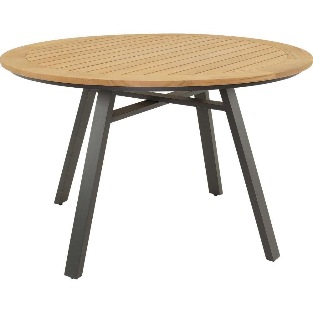 Lesli Living Garten-Essgruppe "Monza" Rund Ø120cm + 4 oder 6 Geflecht-Stühlen, Teakholz, Aluminium, (7-tlg), Sitzkissen, Geflochten, Scandi / Skandi - Boho, Gartenmöbel-Set, Rope