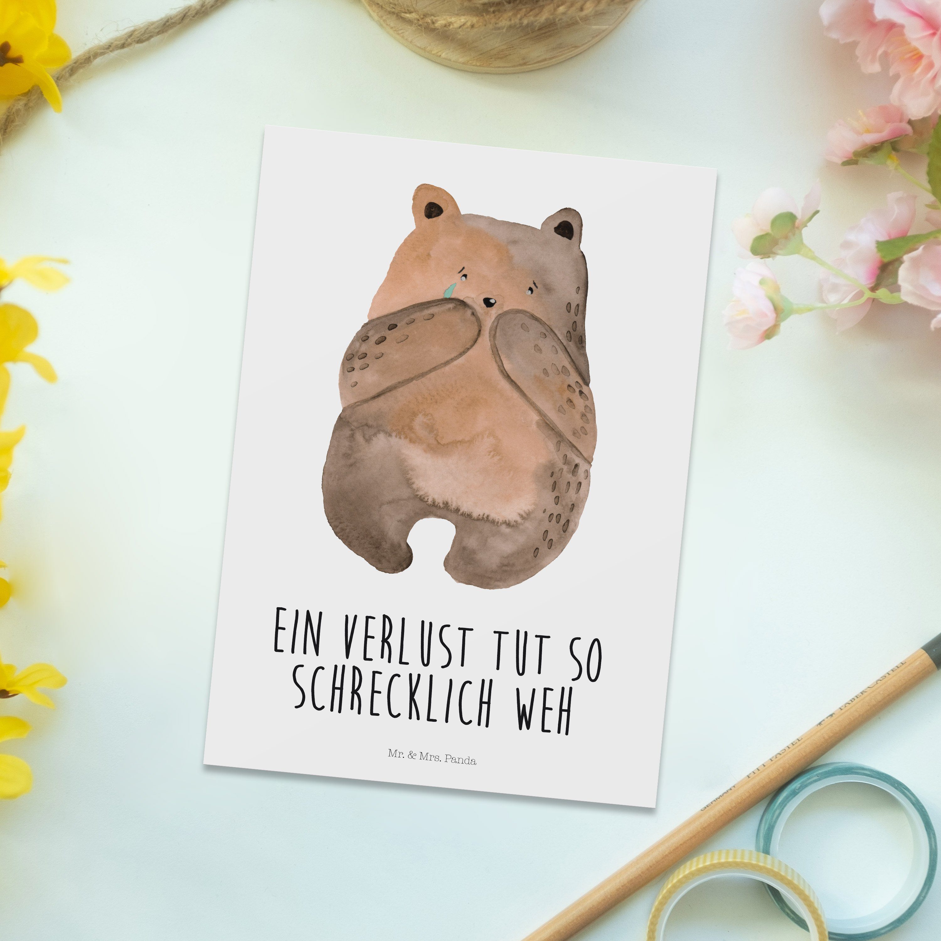 Mrs. Geburtstagskarte, Bär Weiß Teddy Ansichtskarte, Geschenk, Postkarte & - - Verlust Mr. Panda