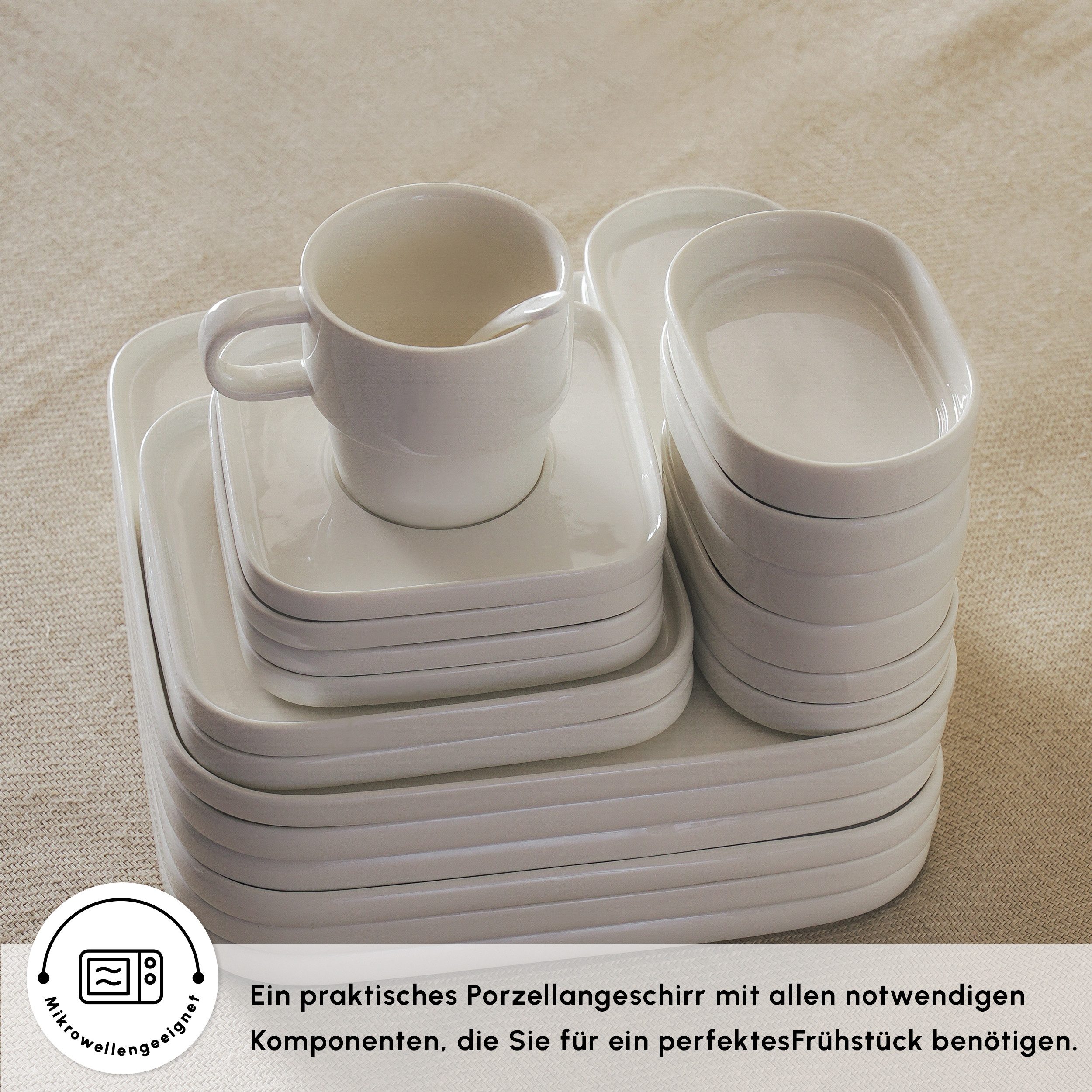 Karaca Frühstücksteller Karaca Stream Bone Cubique 35-teiliges Frühstücksset für 6 Personen