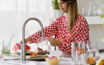 QUOOKER Küchenarmatur QUOOKER FLEX Zugauslauf Edelstahl Combi B mit CUBE (22XRVSCUBE) (2-St) 100°C Kochendwasserhahn mit Trinkwassersystem