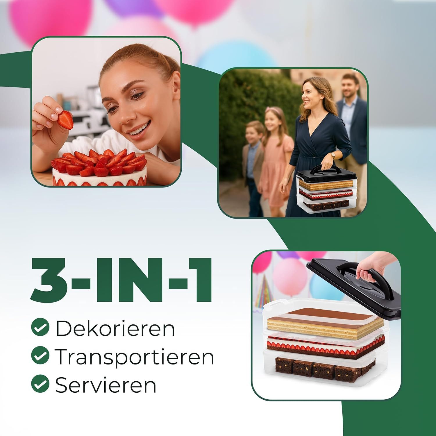 Novaliv Aufbewahrungsbox 31156-31157-31218-1x, Novaliv Kuchen-Transportbox mit einer Etage und Deckel und Einlage (Re – Bild 4 von 5