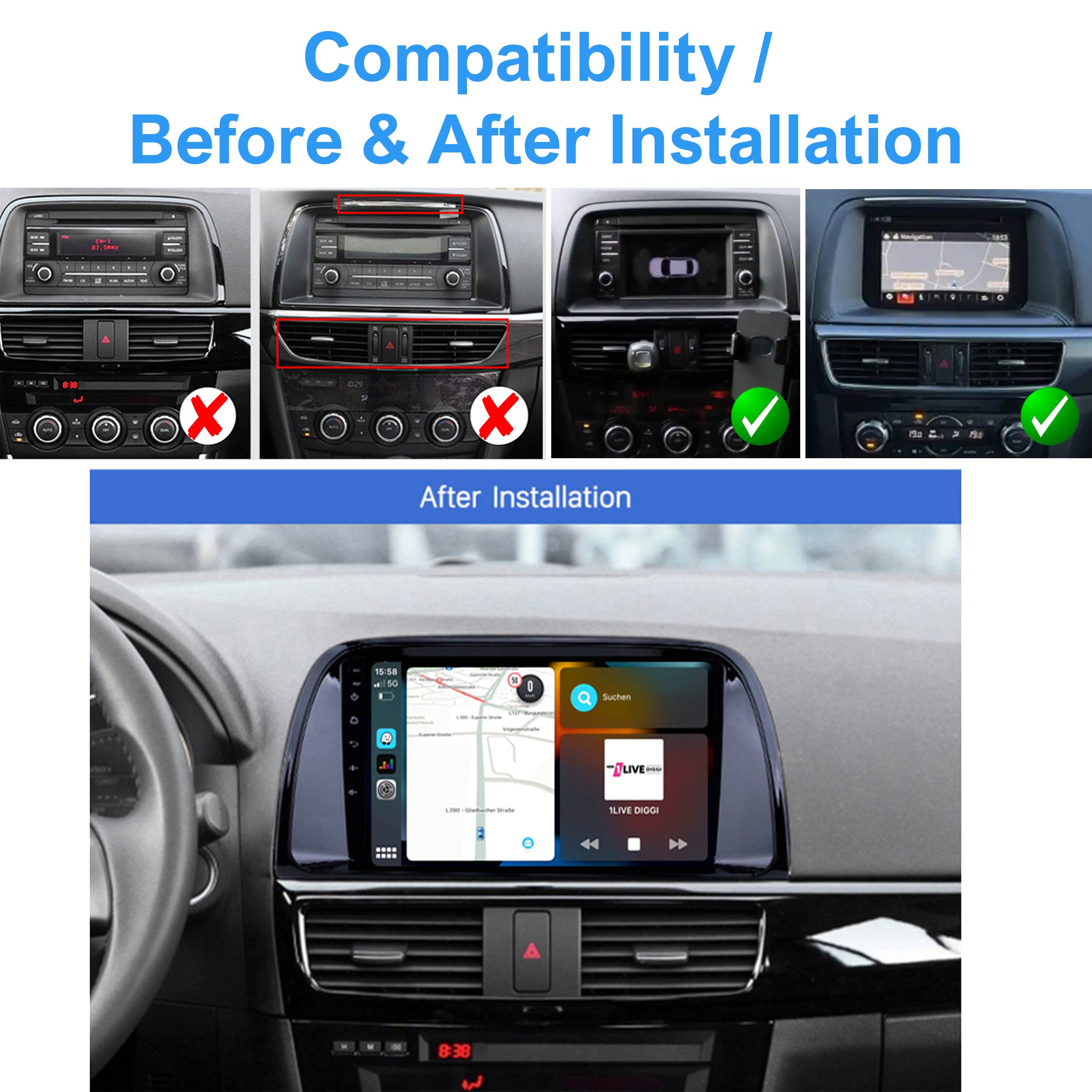 TAFFIO Für Mazda CX-5 KE 11-17 9" Touch Android Display GPS Navi CarPlay Einbau-Navigationsgerät