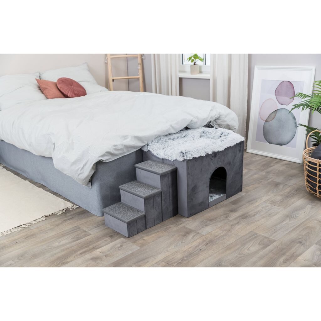 TRIXIE Tierhöhle Höhle Harvey mit Treppe für Hunde - grau/weiß-schwarz - 135 × 47 × 50
