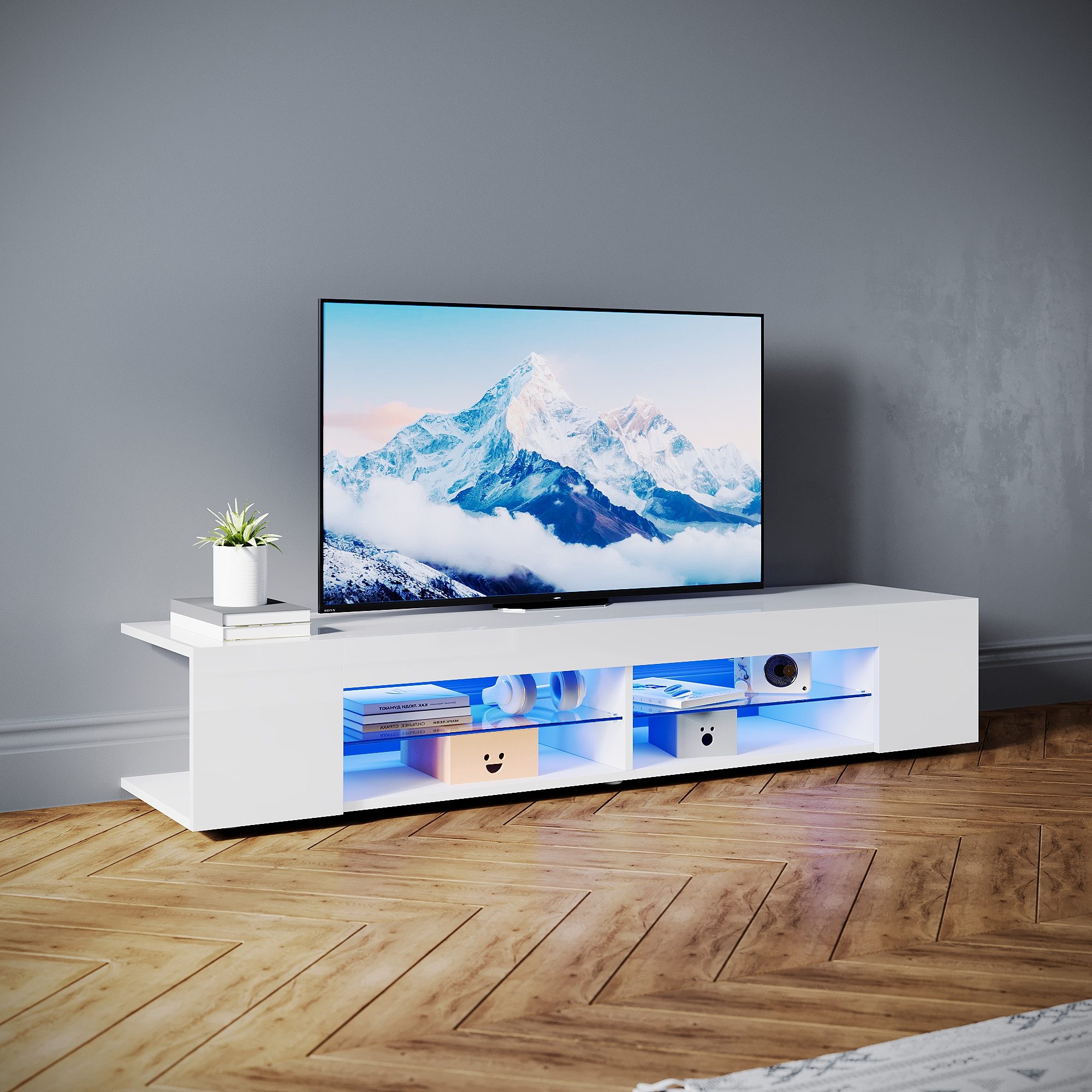 SONNI Lowboard Lowboard 160 cm Breite, Modern in Weiß & Schwarz, LED-Lichte günstig online kaufen