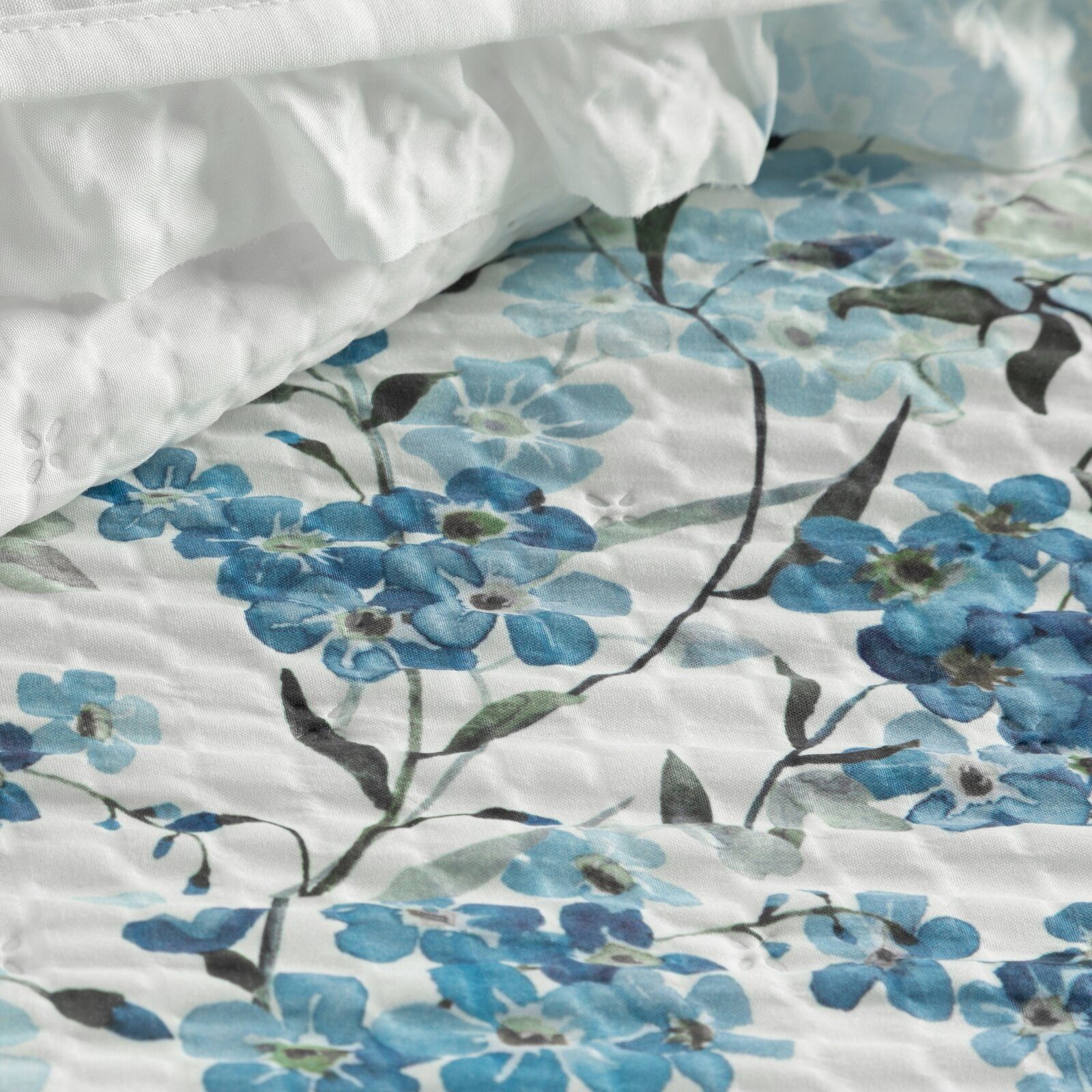 Eurofirany Tagesdecke Blaue Tagesdecke NOA, Florale Tagesdecke mit Rüschen, dekorativer Bettüberwurf – Bild 4 von 5