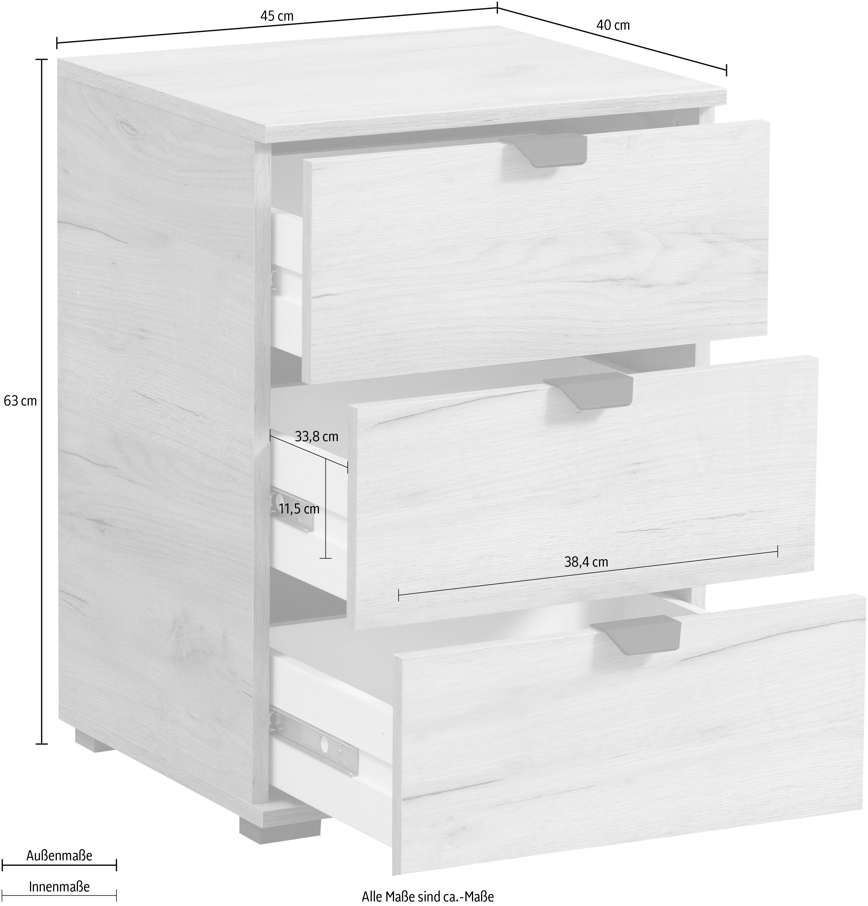 INOSIGN Nachtkommode Duero, mit 3 Schubkästen, Breite 45 cm