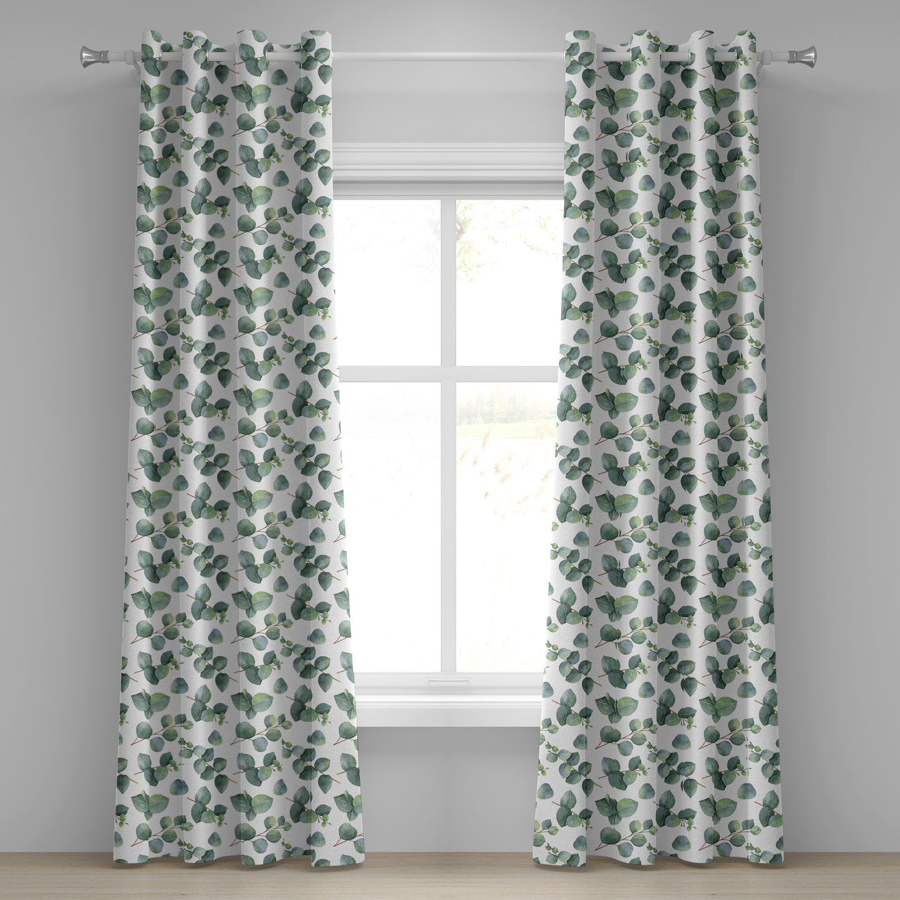 Gardine Dekorative 2-Panel-Fenstervorhänge für Schlafzimmer Wohnzimmer, Abakuhaus, Blatt Aquarell Eucalyptus Kunst