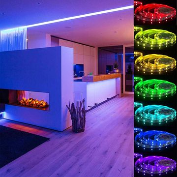 oyajia LED Stripe 5m/10m WIFI RGB LED Streifen, Musik Sync Farbwechsel LED Band Lichter, Dimmbar mit App-steuerung, LED Band für Alexa und Google Assistant