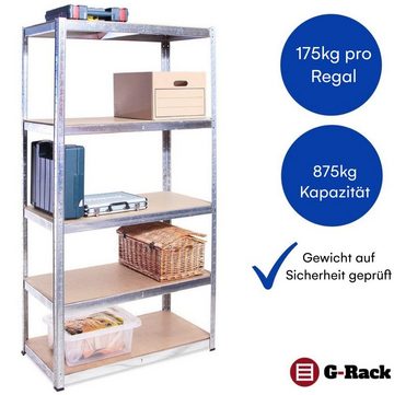 G-Rack Mehrzweckregal Schwerlastregal, 5 Fächer, 180x90x40cm, Keller, Werkstatt, Garage, Verzinkt 1 Regal