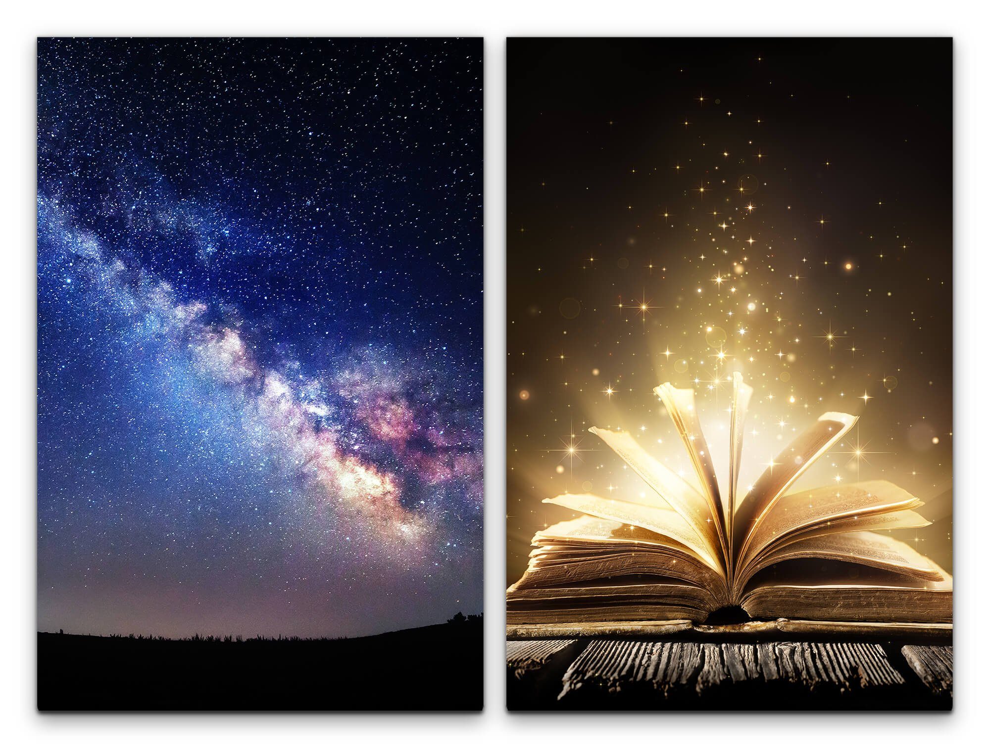 Sinus Art Leinwandbild 2 Bilder je 60x90cm Milchstraße Galaxie Buch Fantasie Träumerisch Zauberhaft Sterne