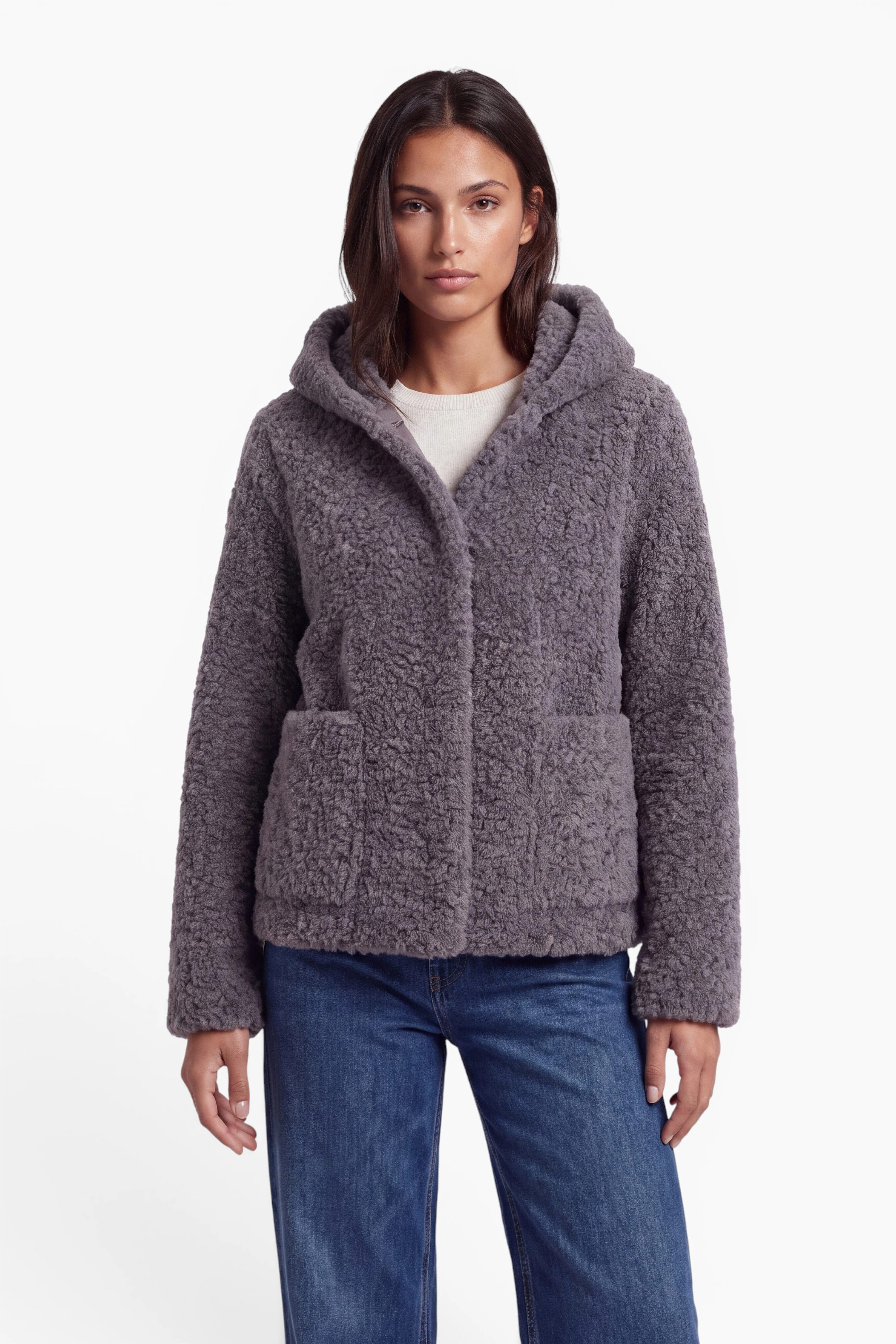 FUNK since 1776 Fellimitatjacke Felloptik Jacke im im Shearling-Style mit Kapuze