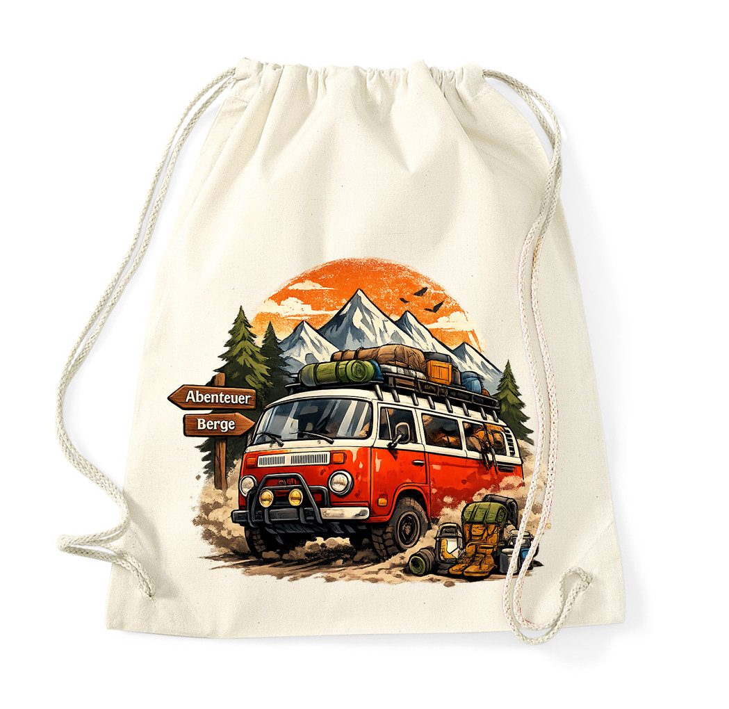 Blondie & Brownie Turnbeutel Abenteuer Camper Van Beutel Berge Outdoor Reise Sport Tasche (Einzelartikel), AlpenVan Abenteuer Camper Beutel