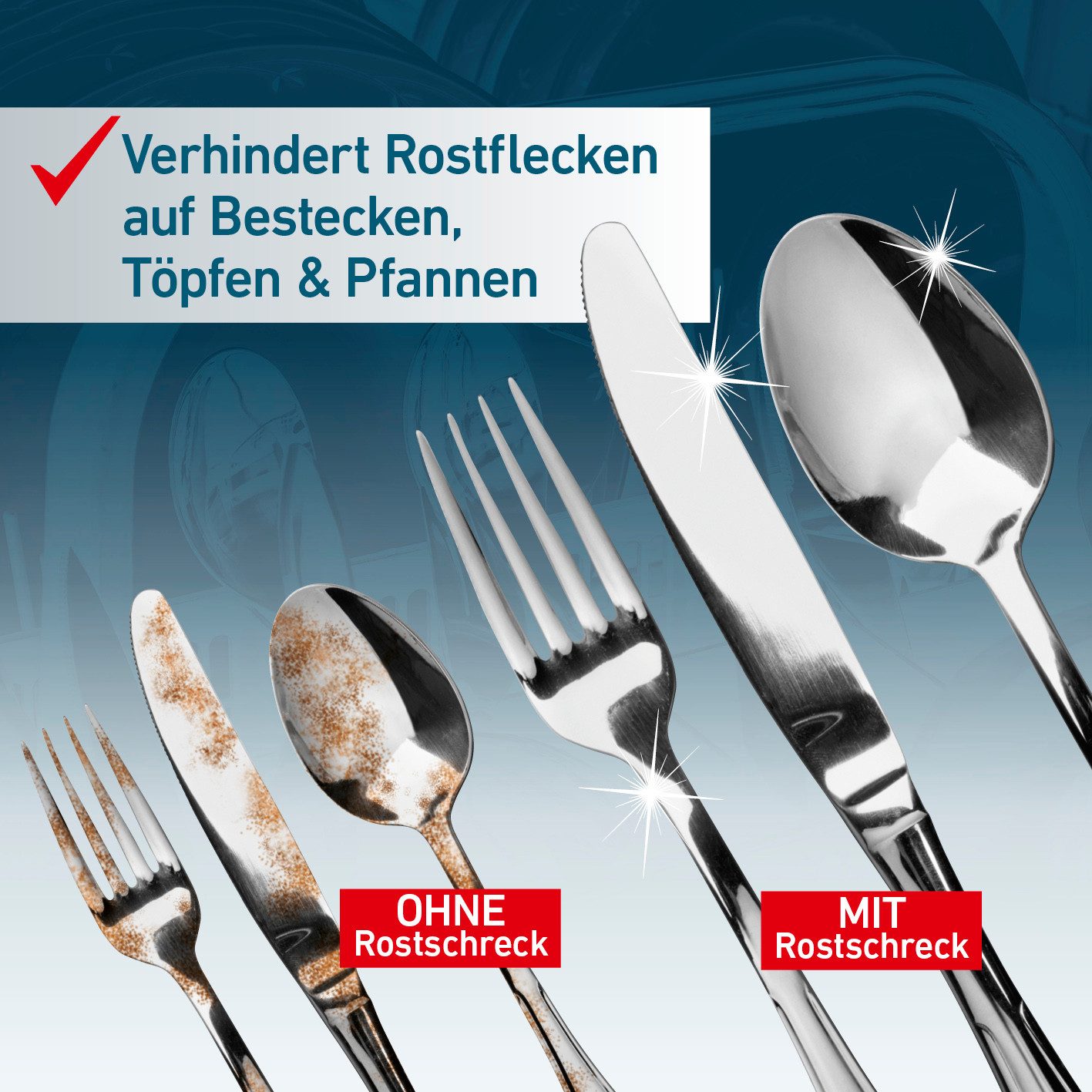 Rokitta's Rostschreck Geschirrspüleinsatz verhindert Rostflecken auf Geschirr & Besteck, nie wieder braune Flecken! Ohne Chemie - umweltfreundlich