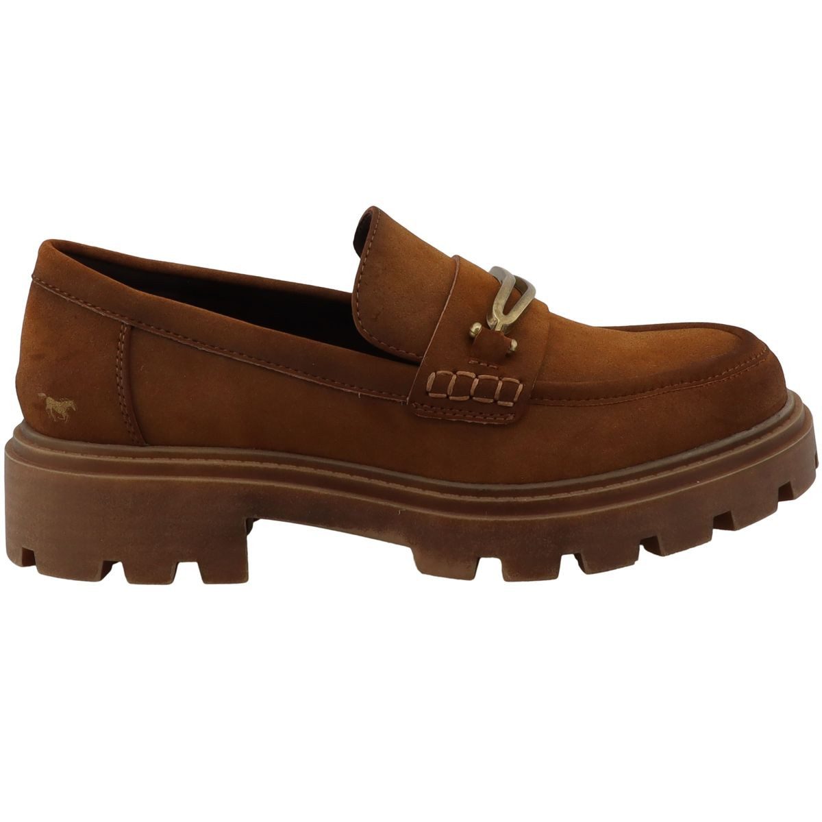 Mustang Shoes 36M0032003-cognac Slipper Slipper mit typischer Mokassin-Naht und Schmuckspange