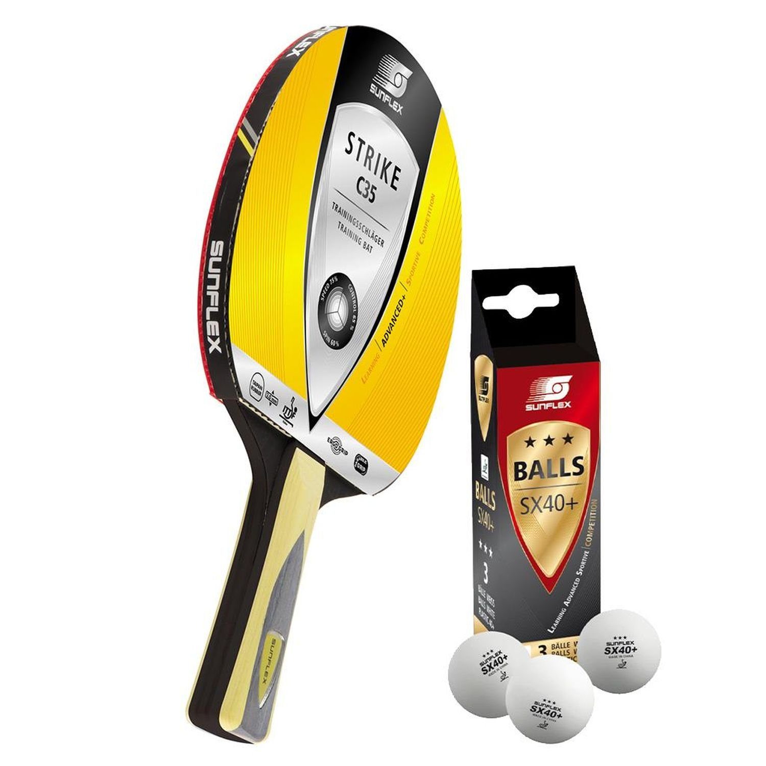 Tischtennisschläger Strike C35 + 3x SX+ Bälle