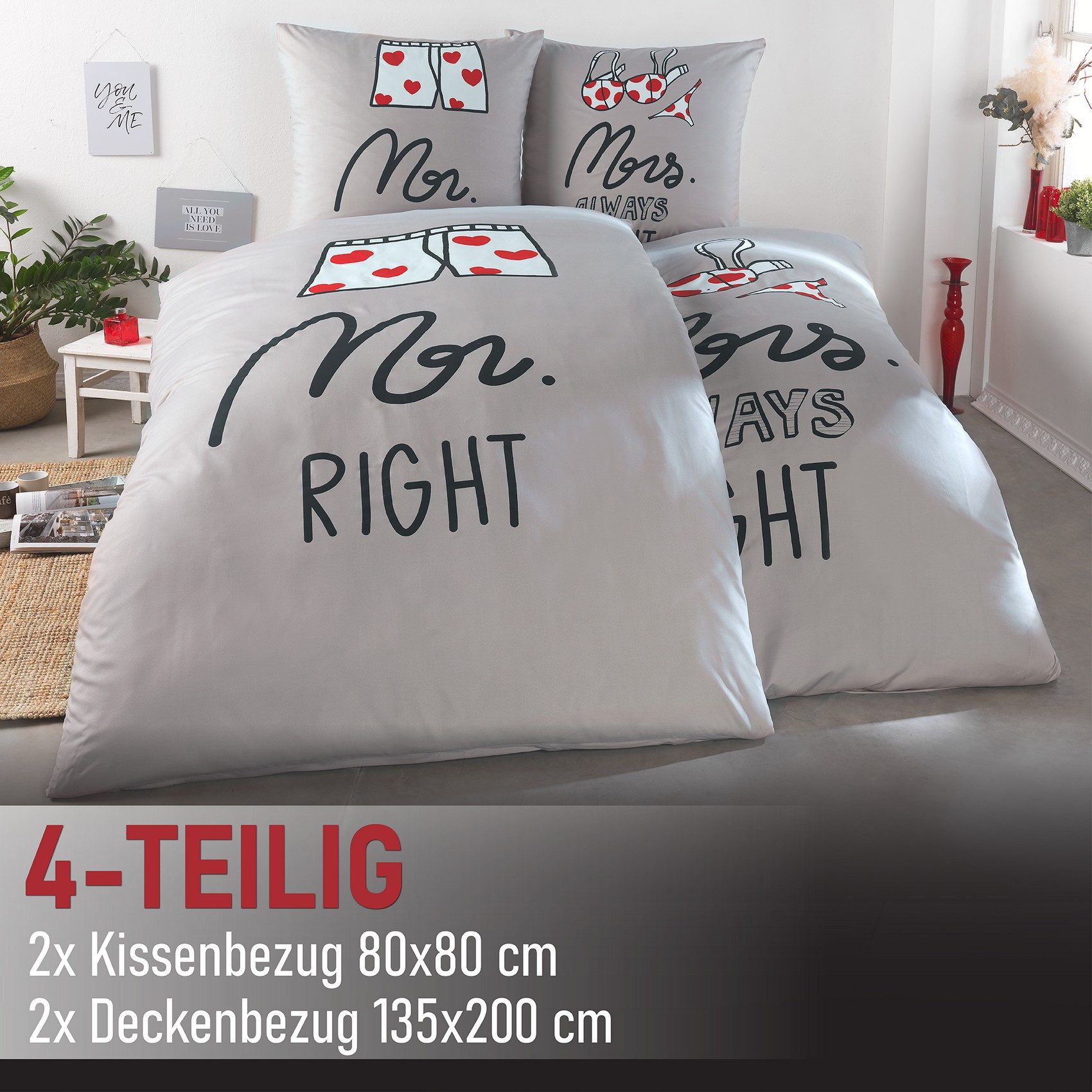 Kuscheli Partnerbettwäsche 2x 135x200 + 2x günstig online kaufen
