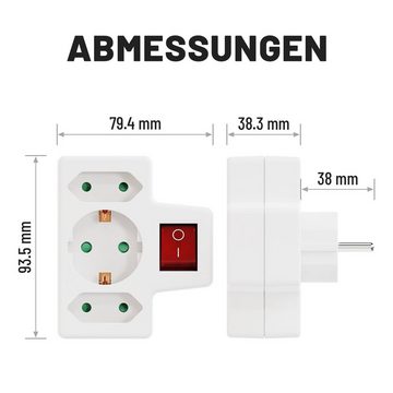 greate. 3er Steckdosenadapter mit Schalter bis max. 3500W - Mehrfachsteckdose Mehrfachsteckdose 3-fach (Mit Schalter, Erhöhter Berührungsschutz)