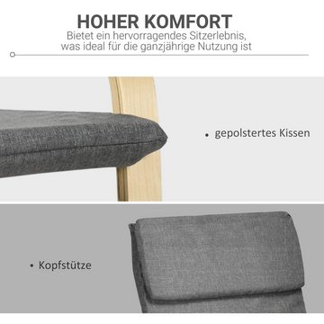 HOMCOM Relaxsessel Armlehnensessel (Relaxstuhl mit Armlehne, 1-St., Ruhesessel), Birkenholz, Dunkelgrau 66.5 x 80 x 99cm
