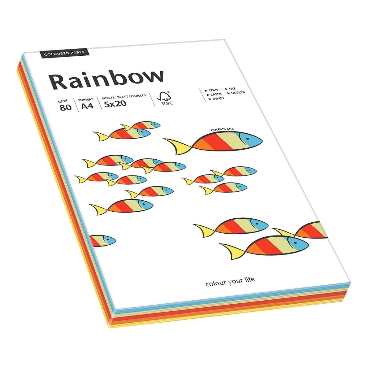 Inapa tecno Druckerpapier Rainbow, Intensivfarben-Mix, Format DIN A4, 80 g/m², 100 Blatt