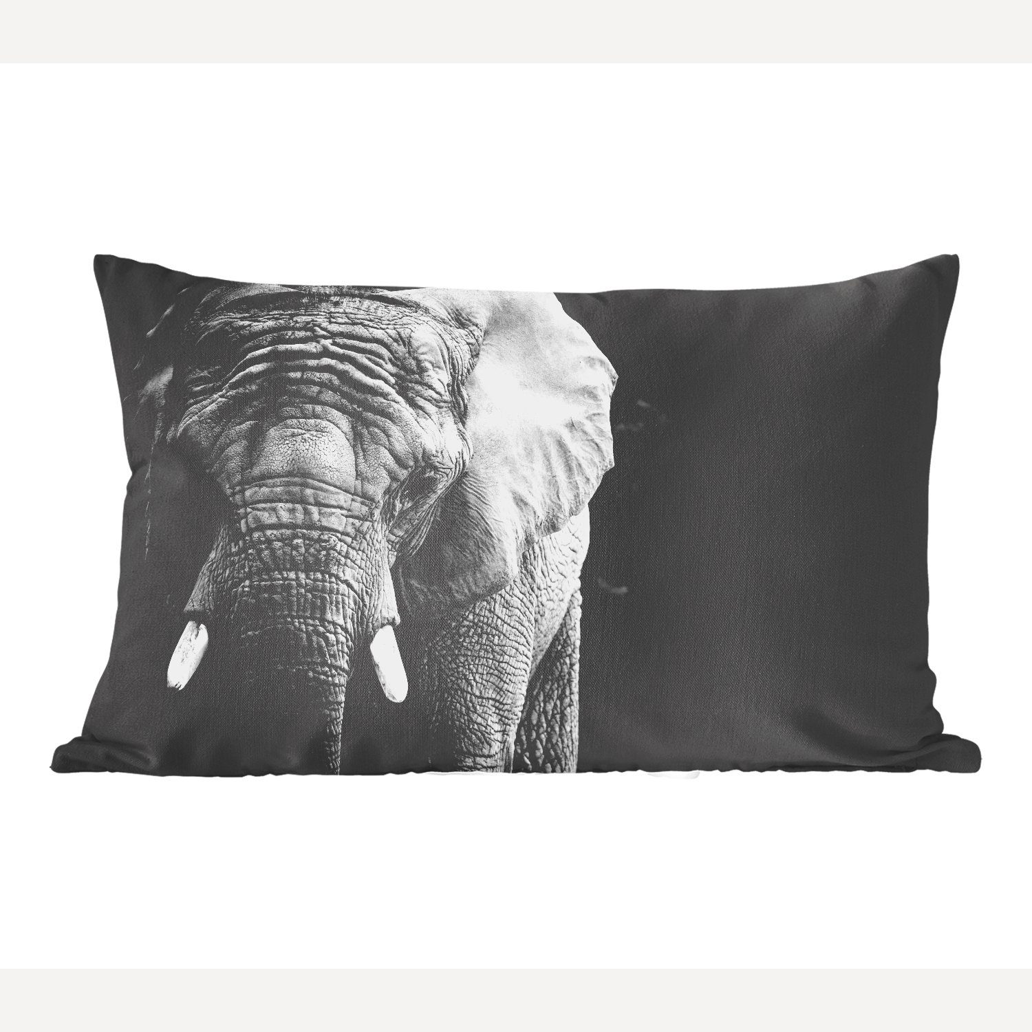 MuchoWow Dekokissen Porträt eines Elefanten in Schwarz und Weiß, Wohzimmer Dekoration, Zierkissen, Dekokissen mit Füllung, Schlafzimmer