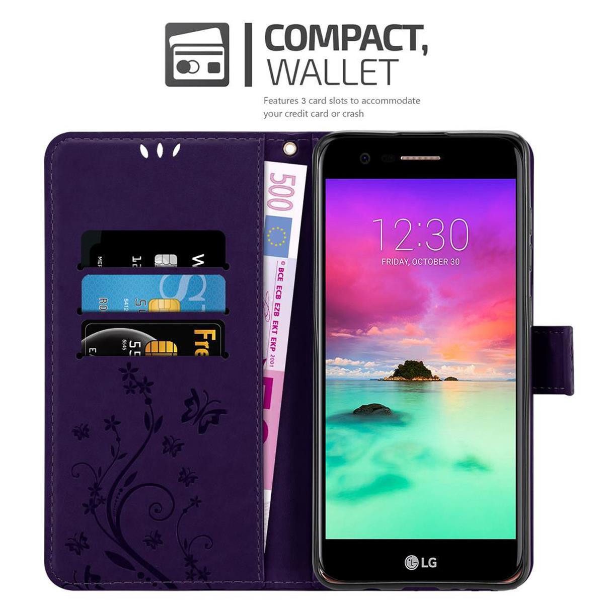 Cadorabo Handyhülle für LG K10 2017 Hülle LG K10 2017, Hülle Schutzhülle Blumen Flower mit Standfunktion Kartenfach Magnet