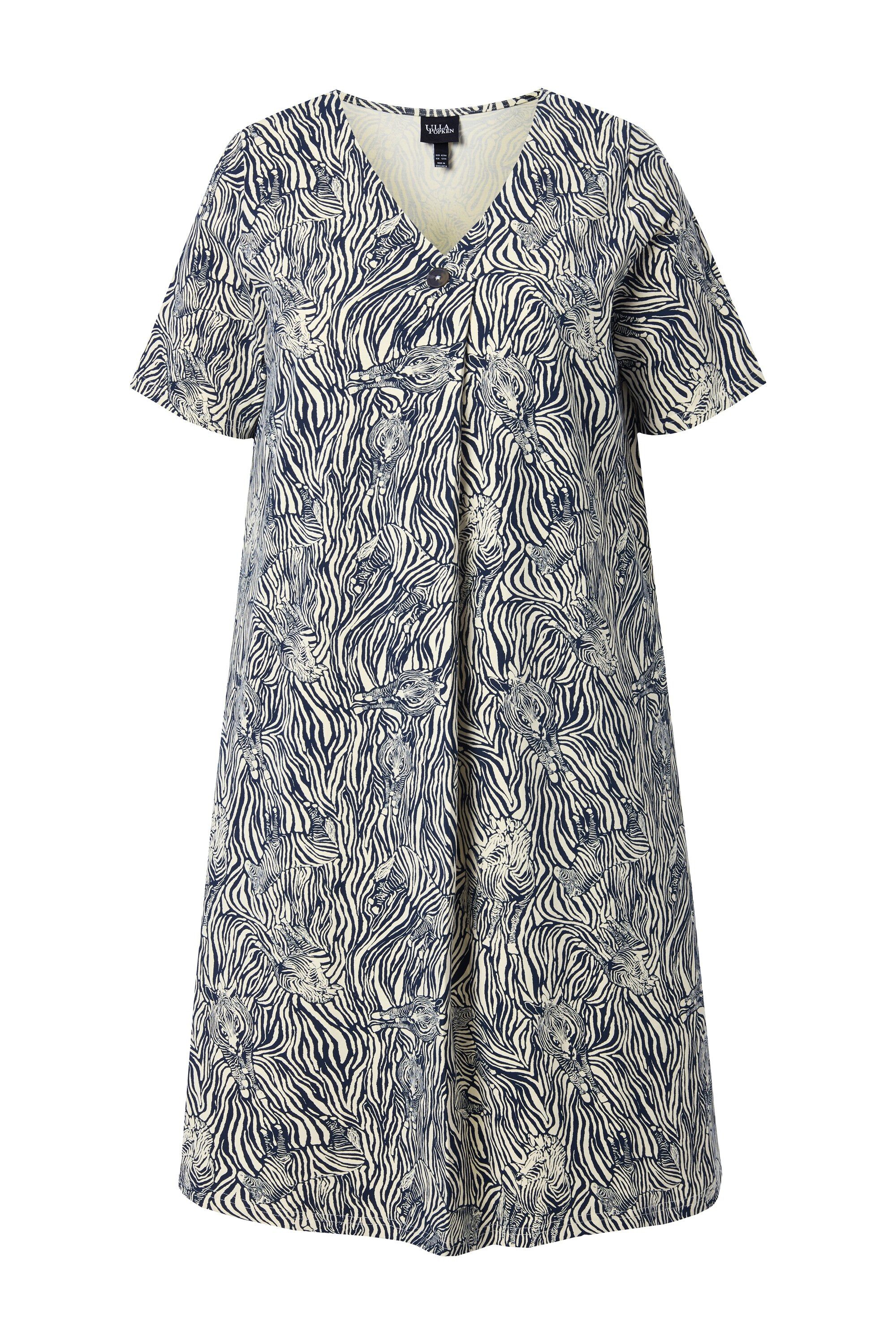 Ulla Popken Maxikleid Kleid Animalmuster A-Linie V-Ausschnitt Halbarm