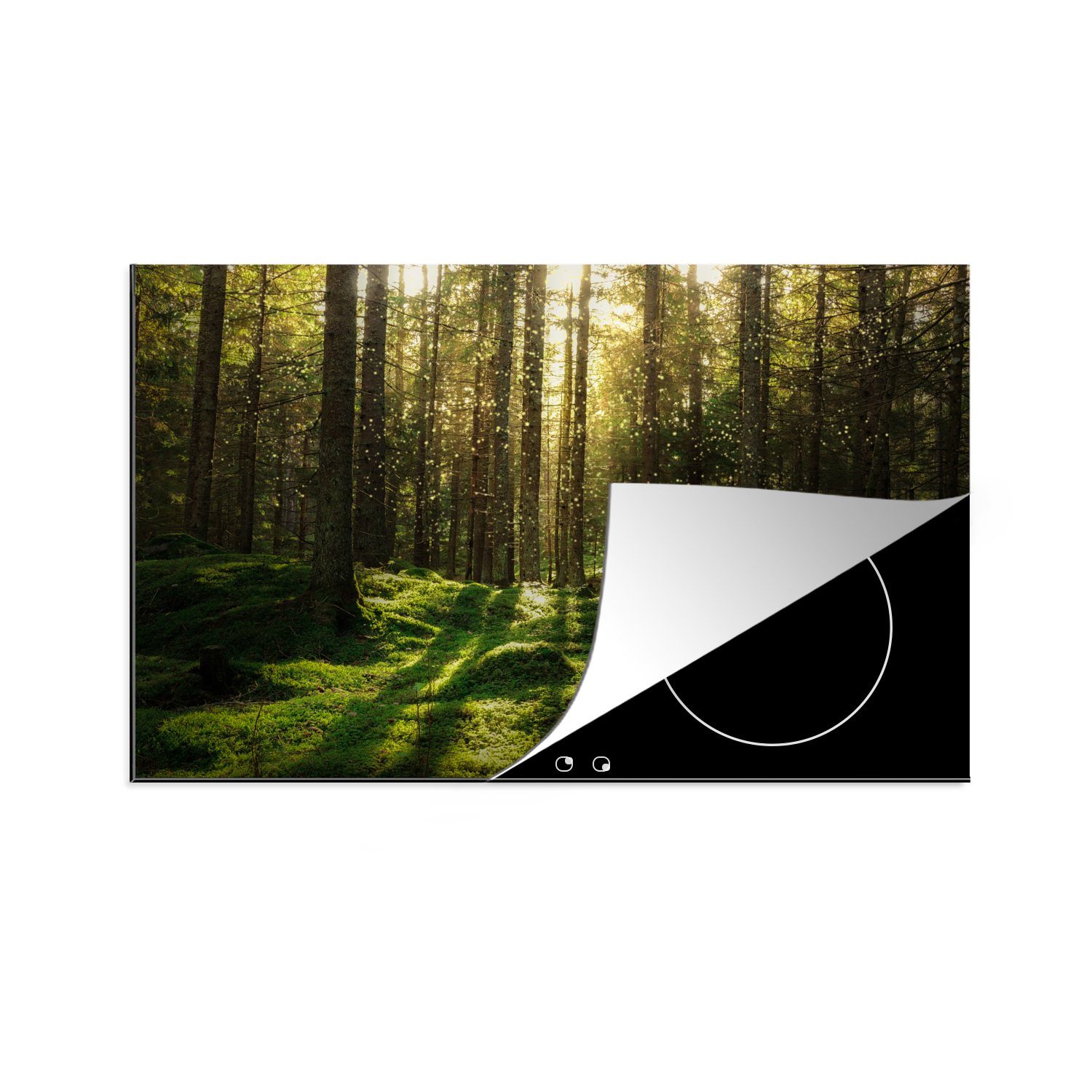 MuchoWow Herdblende-/Abdeckplatte Bäume - Wald - Moos - Pflanzen - Sonne - Natur, Vinyl, (1 tlg), 81x52 cm, Ceranfeldabdeckung, Arbeitsplatte für küche