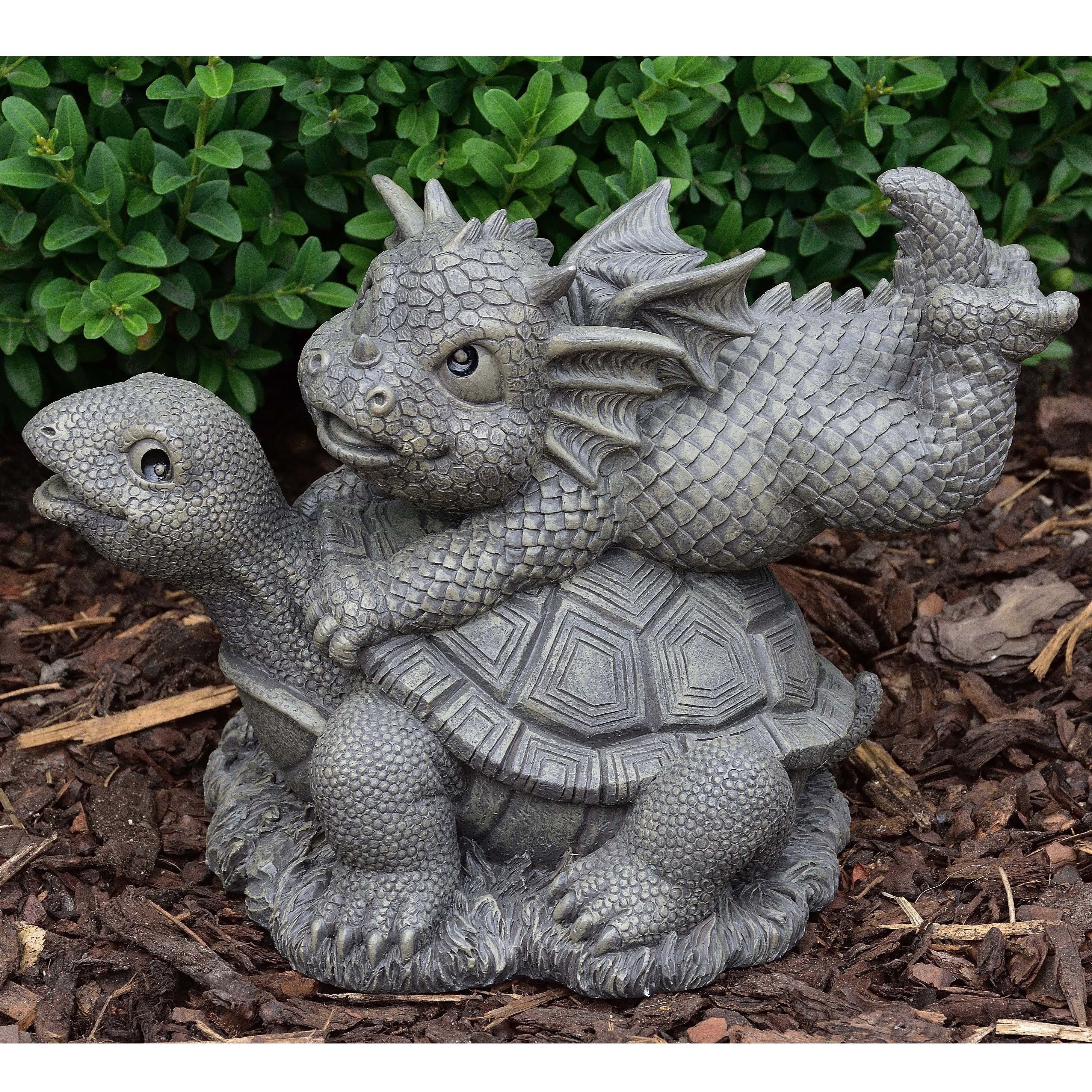 MystiCalls Gartenfigur Gartendrache "Turtle" - Gartenfigur Garten Dekoration Drache, Handgearbeitet und handbemalt