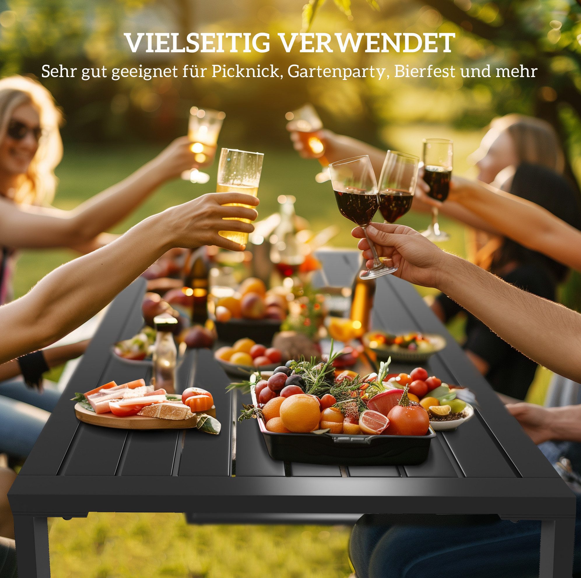 MODFU Sitzgruppe 3-tlg. Outdoor Set Schwarz, Metall, 110x55x70 cm, 1 Tisch + 2 Bänke, (Set, 3-tlg., Kompakte Sitzgruppe für Garten, Terrasse & Balkon), Leichte Pflege & schneller Aufbau – ideal für den Außenbereich