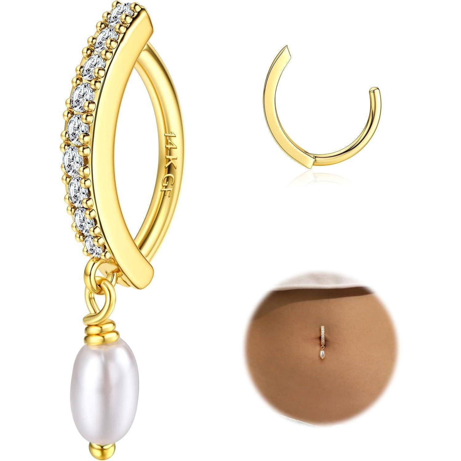 Bauchnabelpiercing Bauchnabelpiercing Gold Zirkonia Perle 14G Chirurgenstahl Dangle