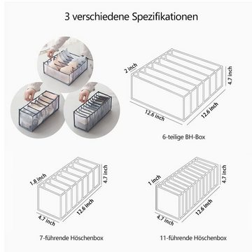 FIDDY Aufbewahrungsbox 6 Stück Unterwäsche Schubladen Organizer Set (Schubladen Schrank Organizer Faltbar, 6 St., (6+7+11Raster), Grau)
