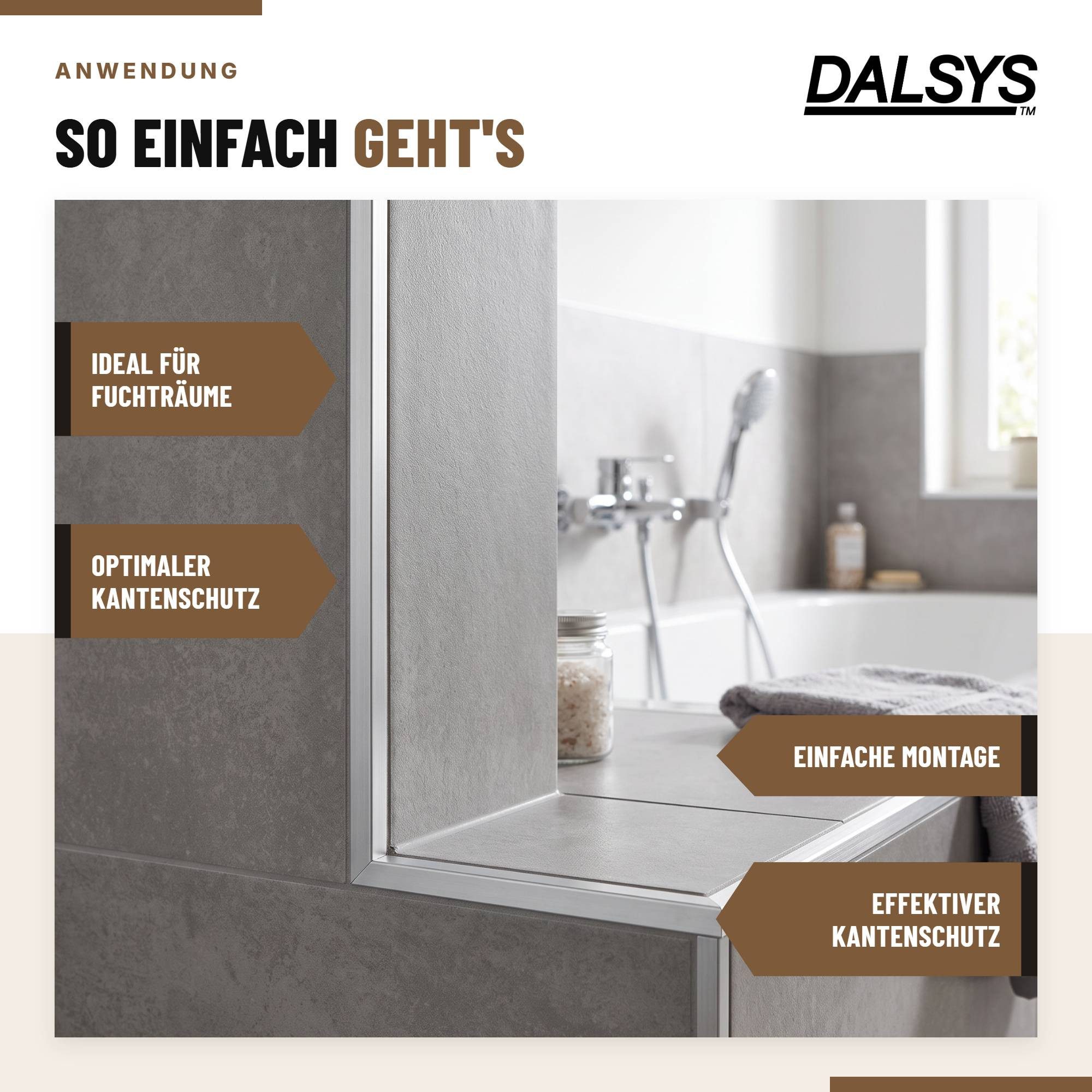 Dalsys Profil Fliesenschiene Winkelprofil Aluminium (eloxiert) Schwarz 2m x 10mm), Fliesenprofil – Bild 5 von 5