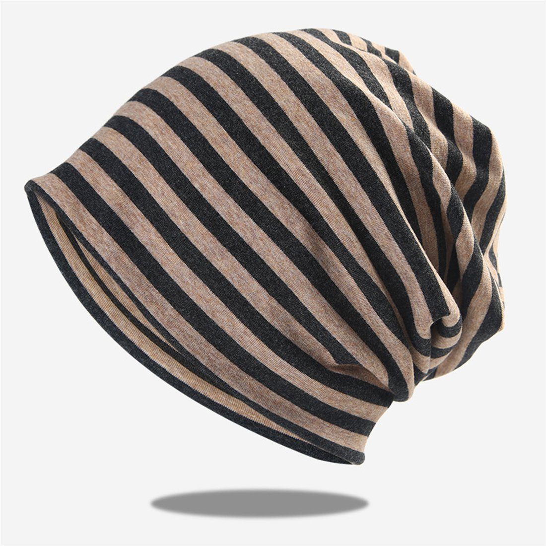 DÖRÖY Strickmütze Gestreifter Pullover Hut, gestrickte Mütze ohne Krempe,Unisex Wrap Hat Grau
