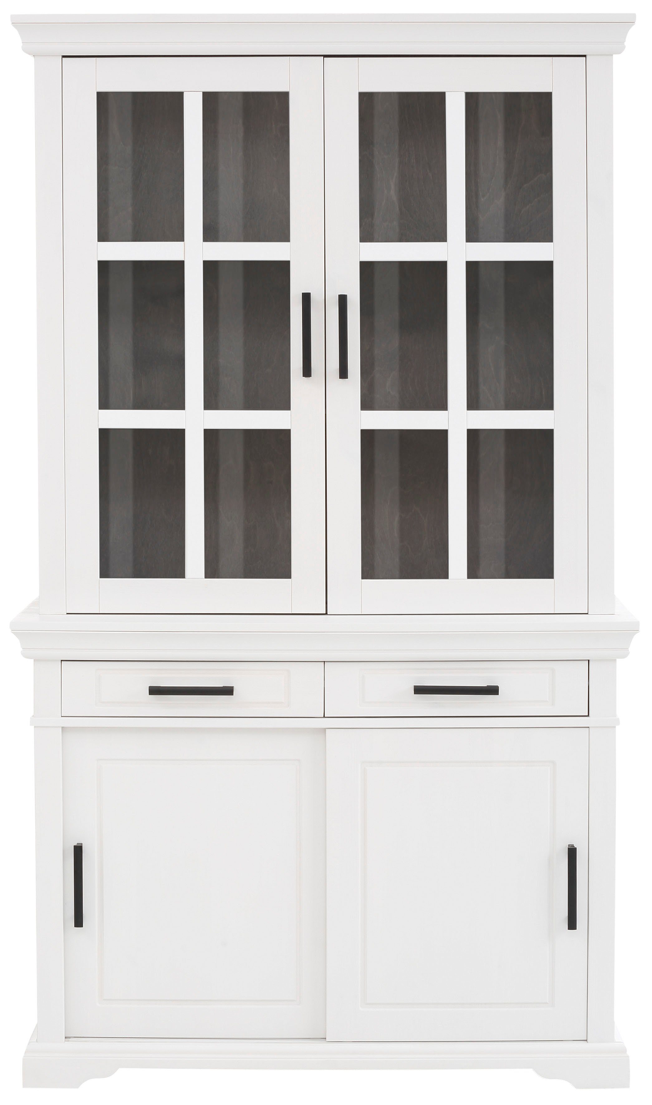 OTTO home Vitrine Anabel Buffet mit 2 Glastüren, Schubkästen und 2 Schiebetüren aus massiver Kiefer FSC®, Breite 110 cm, Höhe 190 cm