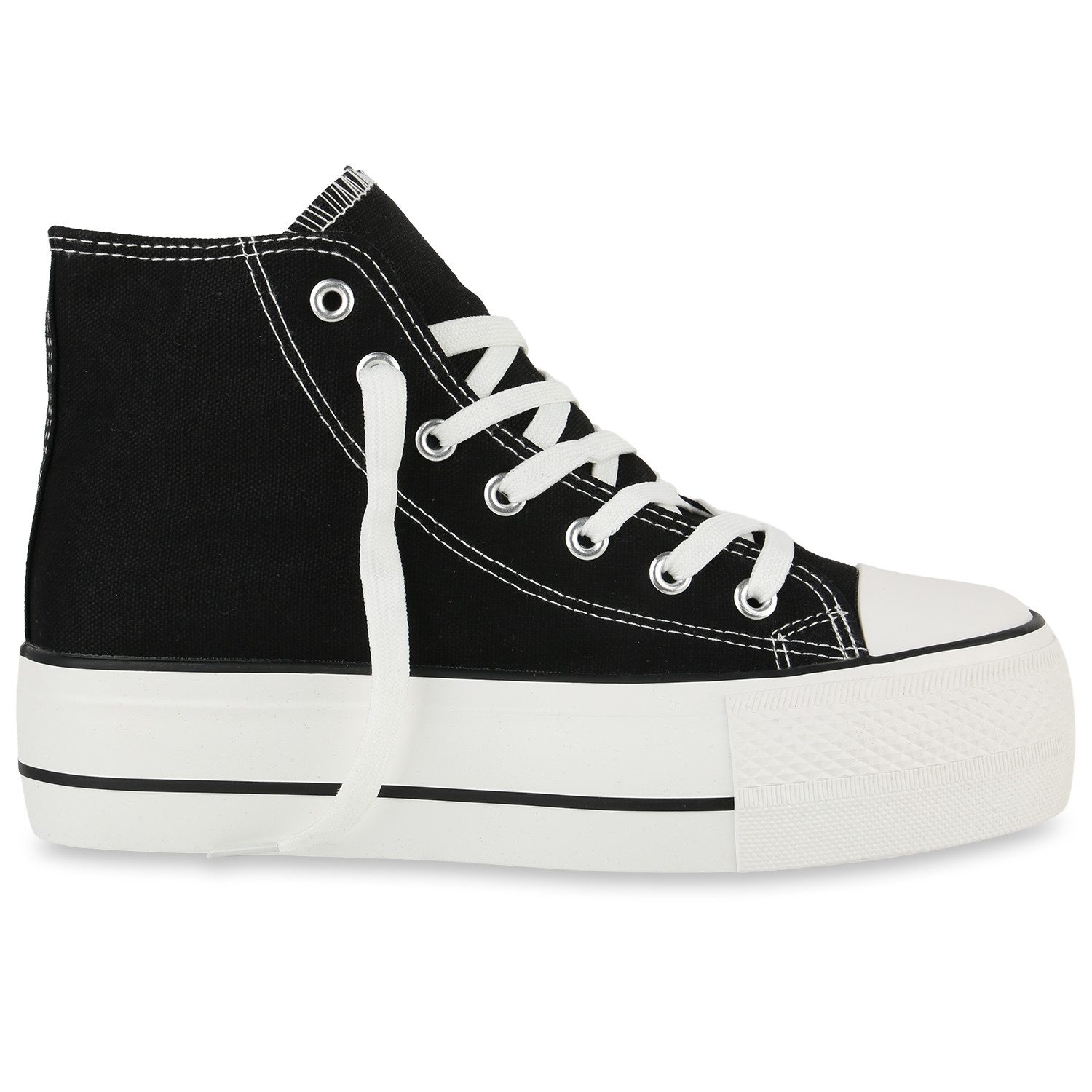 VAN HILL 842207 Plateausneaker Damen Plateau Sneaker - High-Top Stoffschuhe im Retro-Style