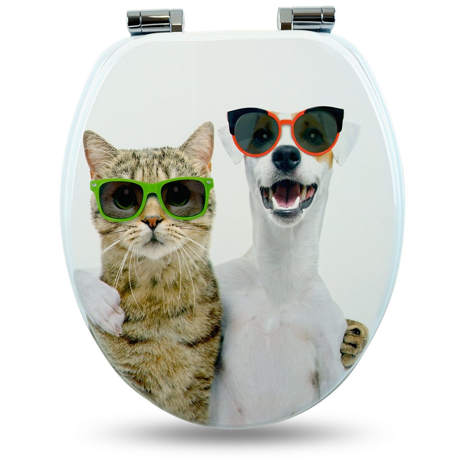 Sanfino WC-Sitz "Cat & Dog" Premium Toilettendeckel mit Absenkautomatik aus Holz, mit schönem Tier-Motiv, hohem Sitzkomfort, einfache Montage