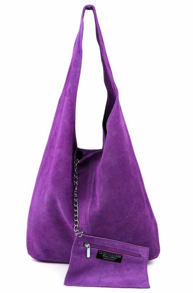 ITALYSHOP24 Schultertasche Made in Italy Damen Leder Wildleder Tasche Umhängetasche Beuteltasche, Premium Business Echtleder Shopper Bag leicht groß klassisch geräumig