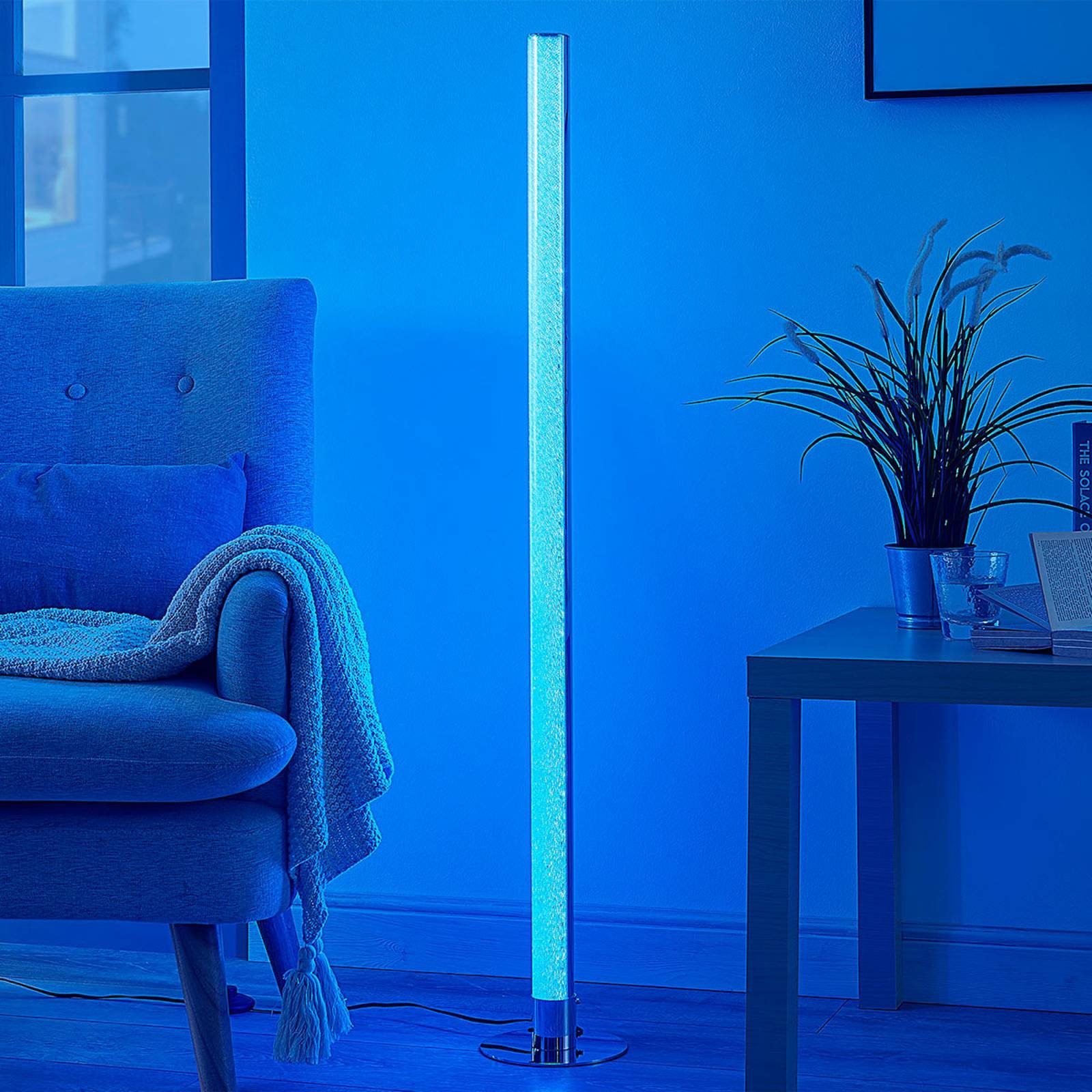 Lindby LED fest 1 Modern, Hadis, RGB inkl. dimmbar, + LED-Leuchtmittel Acryl, weiß, verbaut, weiß, chrom, Stehlampe Metall, Farbwechsel flammig,