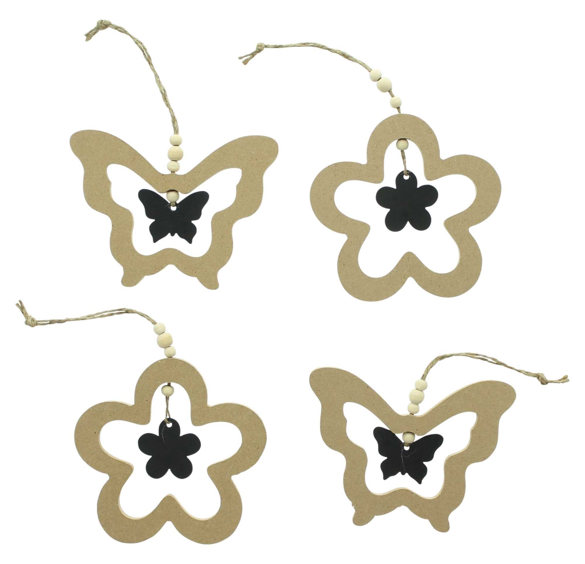 Dekoleidenschaft Dekohänger "Schmetterling & Blume" Hängedeko aus MDF & Metall Fensterdeko hängend (4 St., im Set), Frühlingsdeko zum Aufhängen, Dekoanhänger