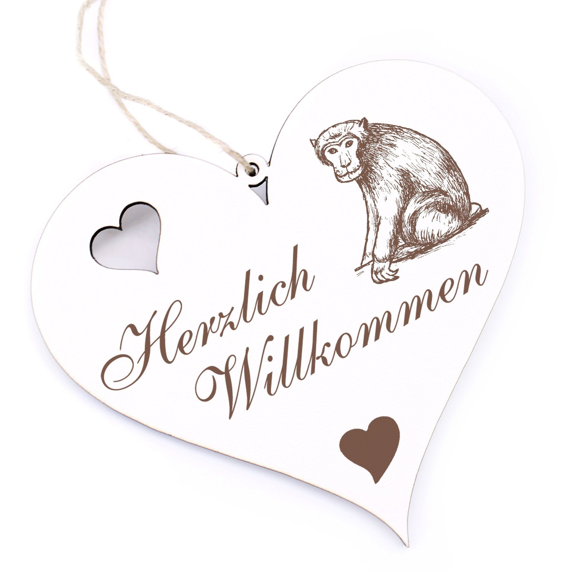 Dekolando Hängedekoration Herzlich Willkommen - sitzender Affe - 13x12cm