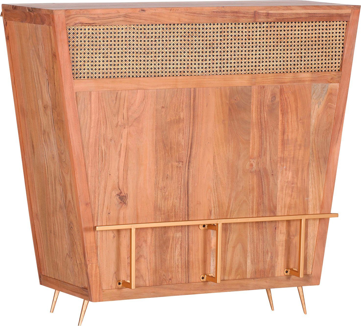 Gutmann Factory Barschrank Bonnie, Bartisch mit Wiener Geflecht, 120cm breit Aus Akazienholz natur, smoked und lackiert