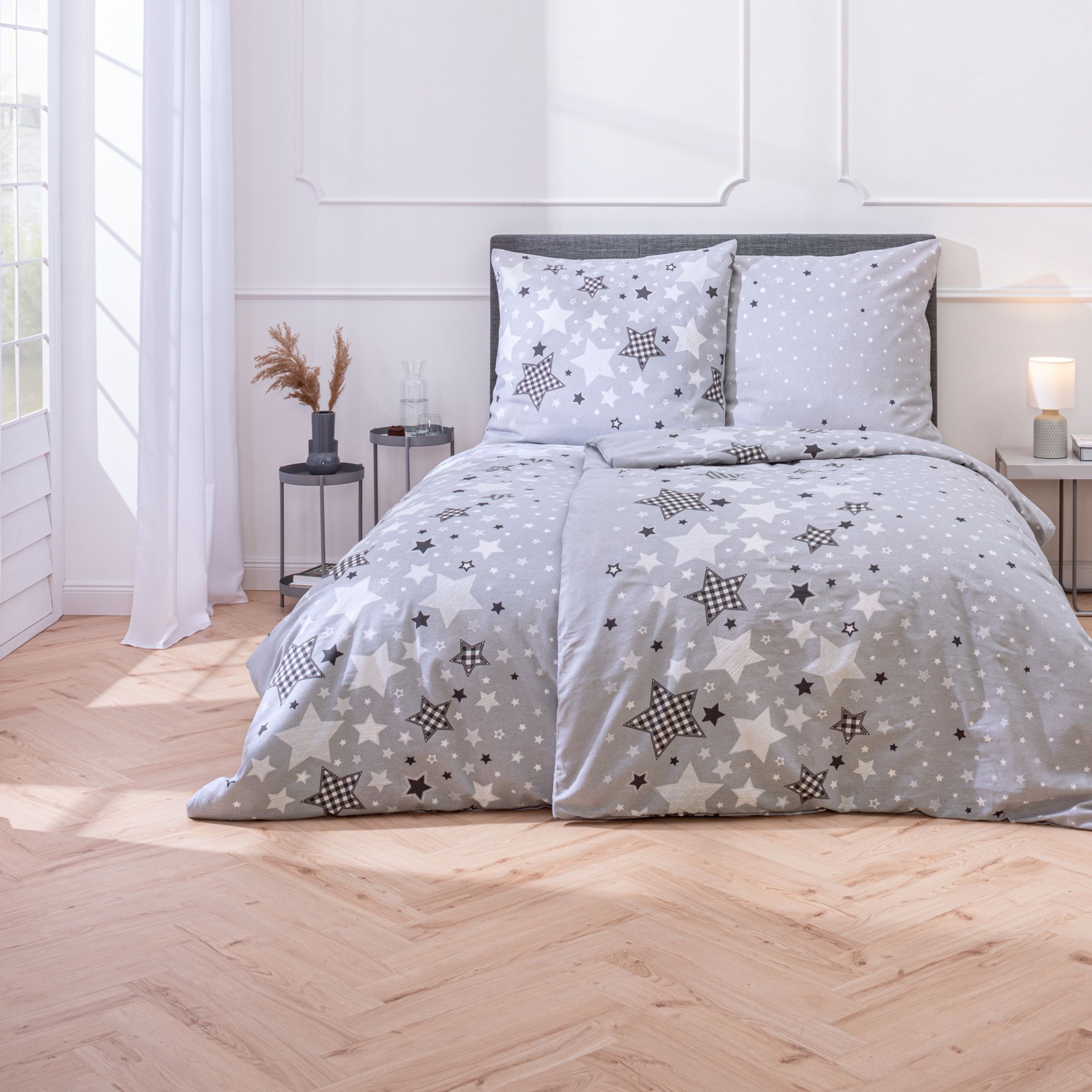 MTOnlinehandel Bettwäsche Sterne 135x200 + 80x80 cm, 100 % Baumwolle, Biber günstig online kaufen