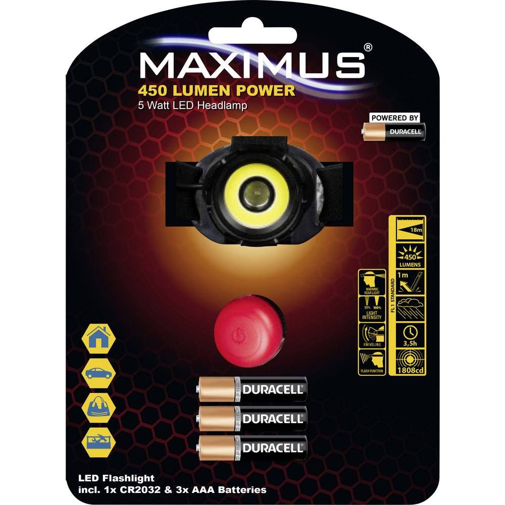 Maximus LED Stirnlampe M-HDL-004-DU LED Stirnlampe 450 lm 4 h M-HDL-004-DU, mit Stroboskopmodus, Große Reichweite