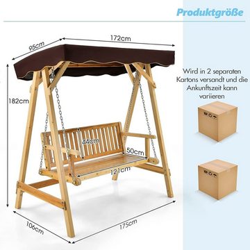 KOMFOTTEU Hollywoodschaukel Gartenschaukel, 2-Sitzer, mit verstellbarem Sonnendach & Metallkette