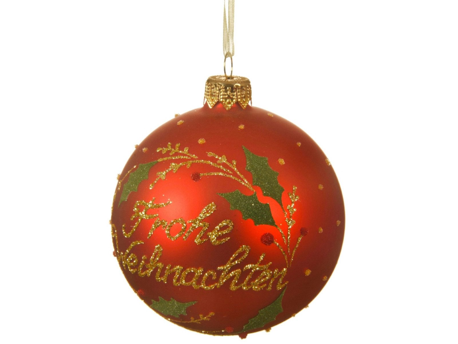 Decoris season decorations Weihnachtsbaumkugel Kugel Glas matt Schriftzug weihnachtsrot 8 cm