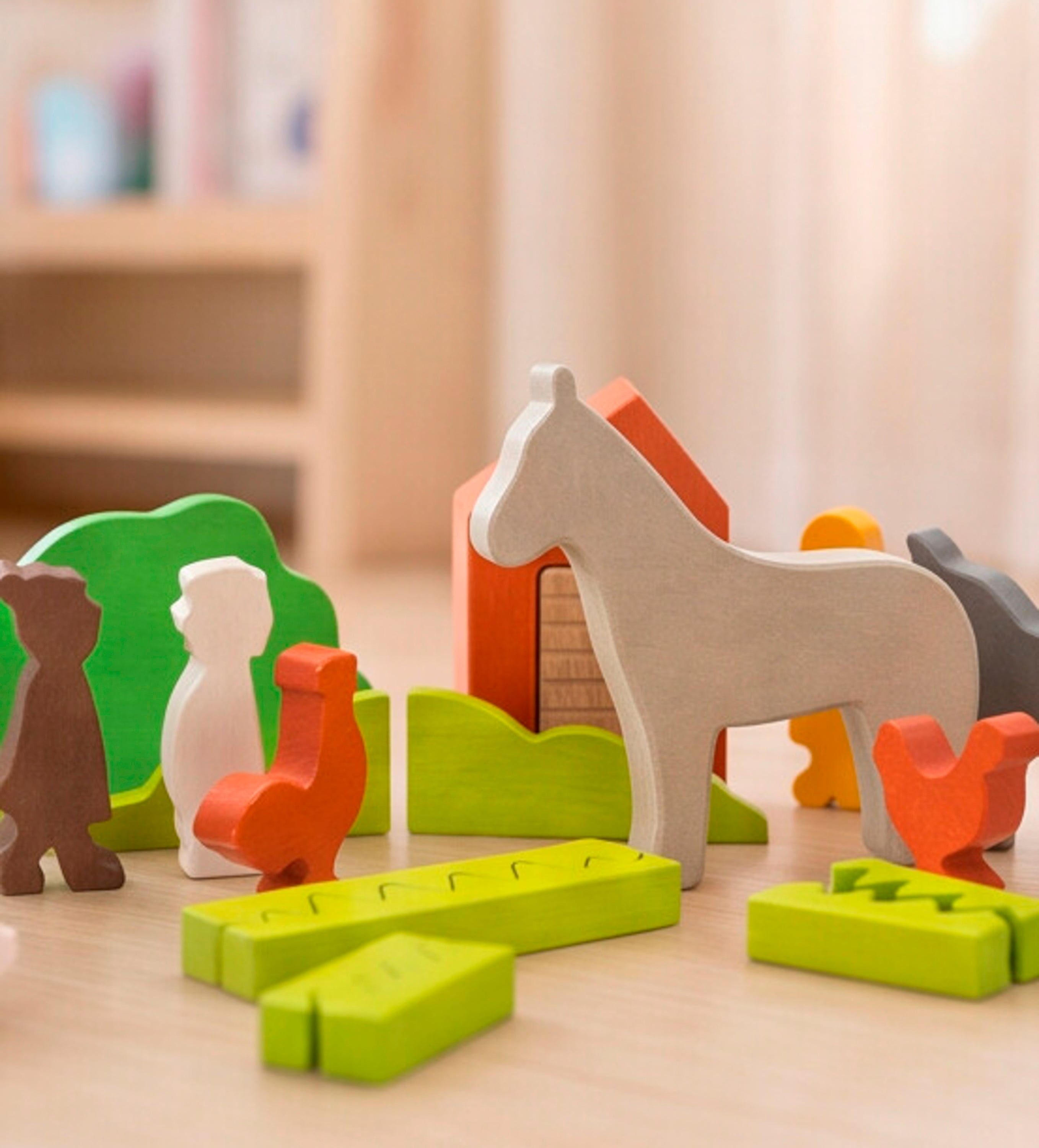 Betzold Bausteinset „Bauernhof“ – Holzspiel für Rollenspiele Spielbausteine