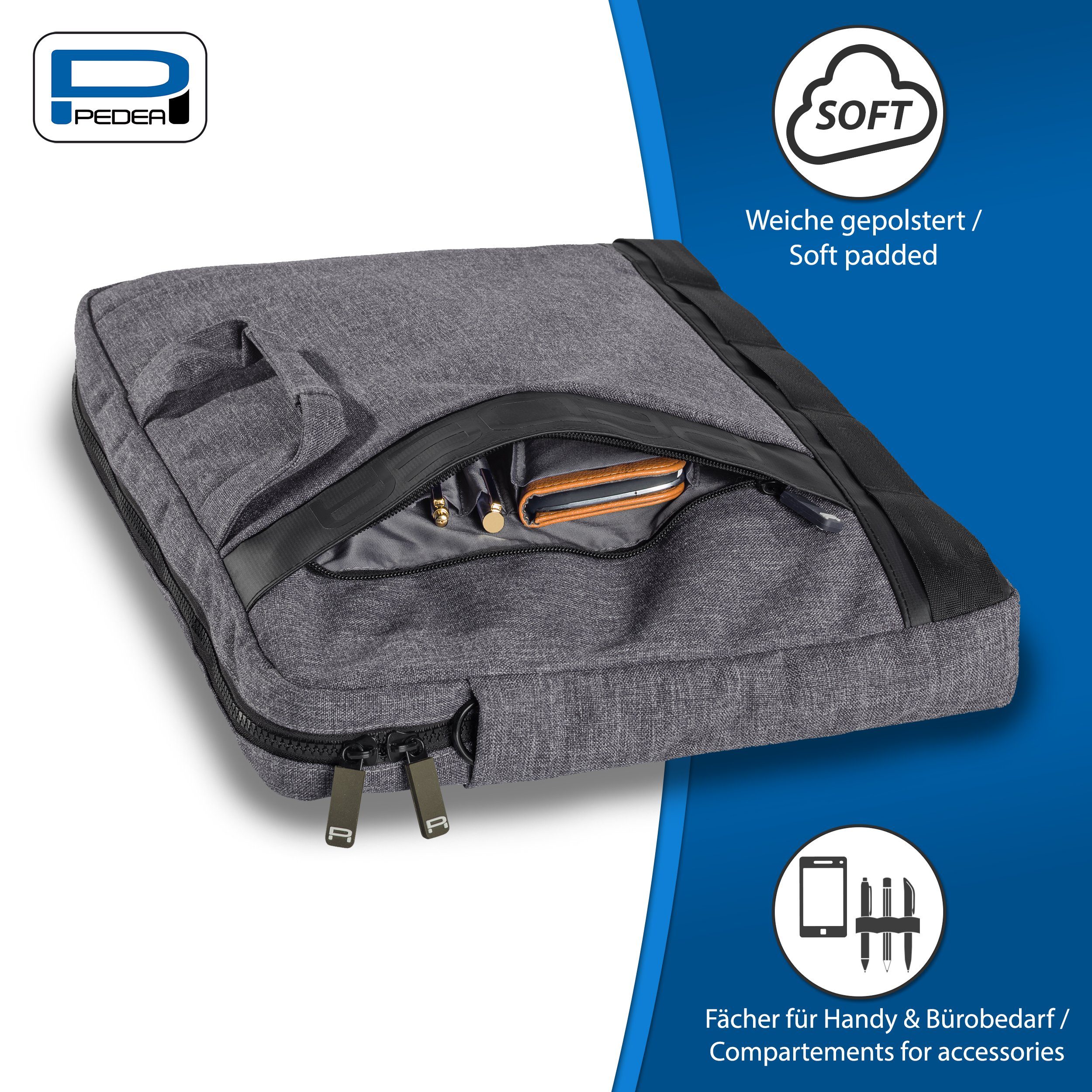PEDEA Laptoptasche FANCY elegante Umhängetasche 15,6 / 17,3 Zoll (15,6 Zoll (39,6 cm), mit Schultergurt, gepolstert und wasserabweisend