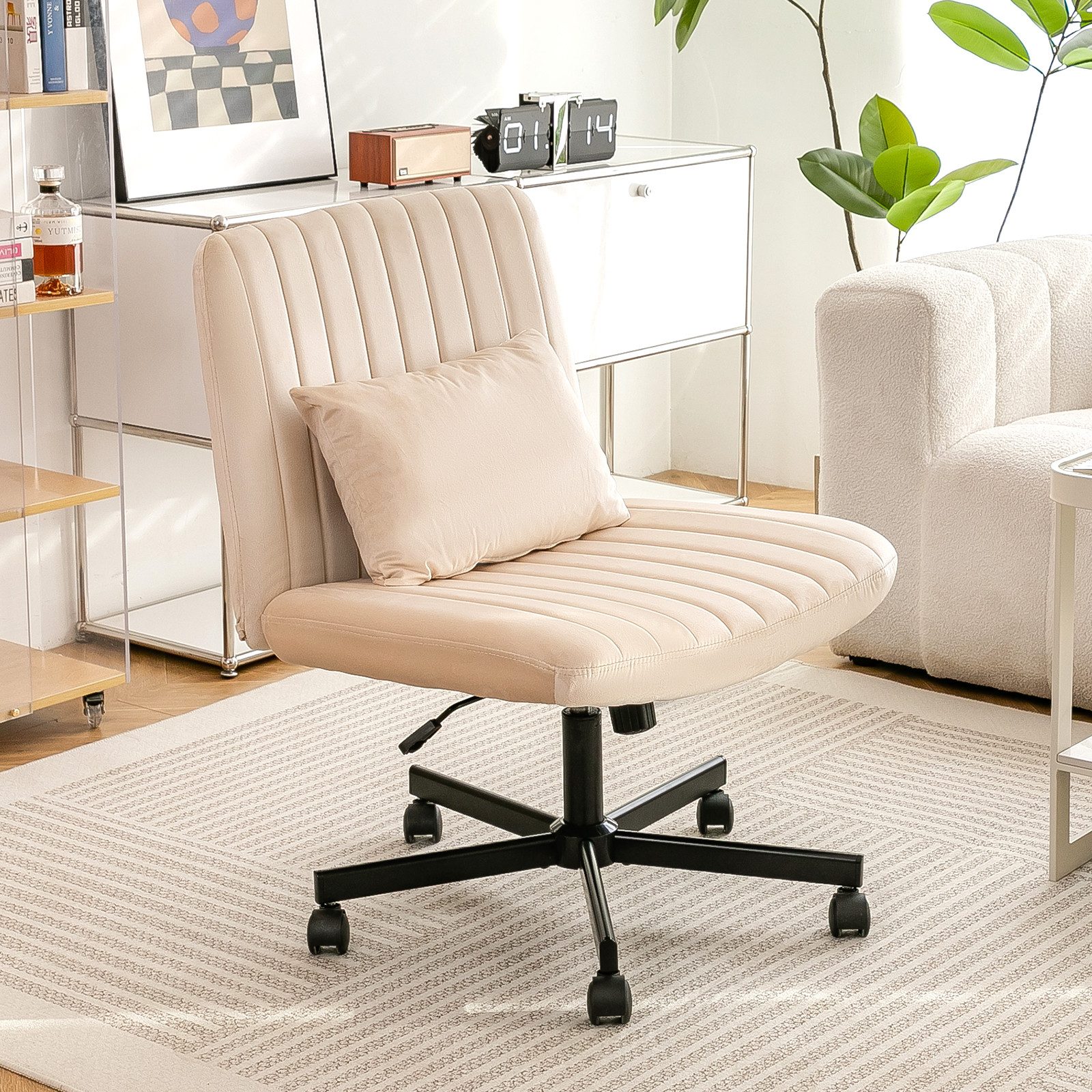 OKWISH Bürostuhl Höhenverstellbarer Bürodrehstuhl ohne Armlehnen (Leise Rollen & Polsterkissen aus Stoff, 1 St), 67x92x67 cm Eleganter Homeoffice-Stuhl für Arbeits- & Wohnzimmer