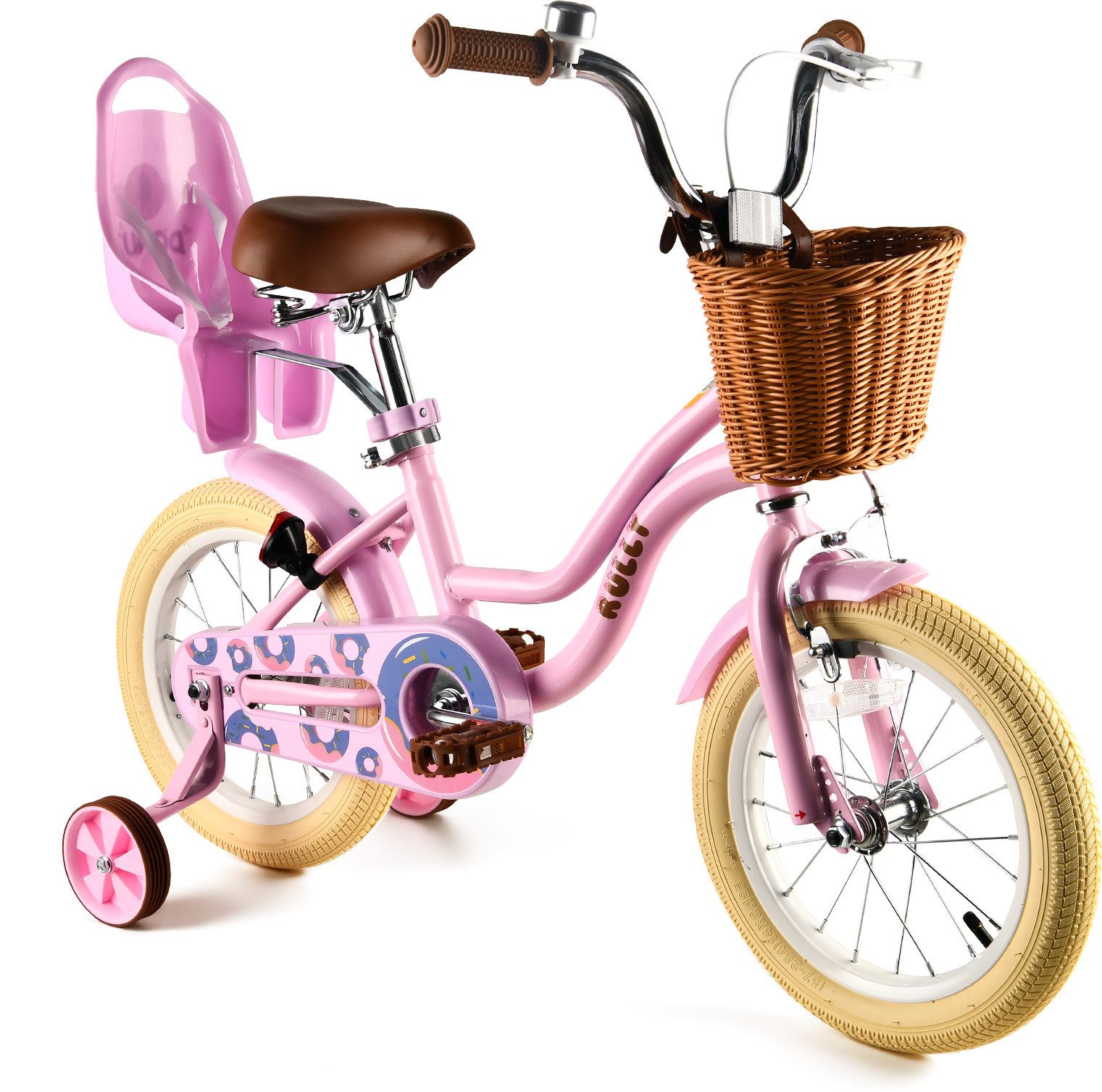 Vankel Kinderfahrrad 12–16 Zoll, Korb, Puppensitz & Stützräder, 1 Gang, für ca. 4–7 Jahre, 104–135 cm