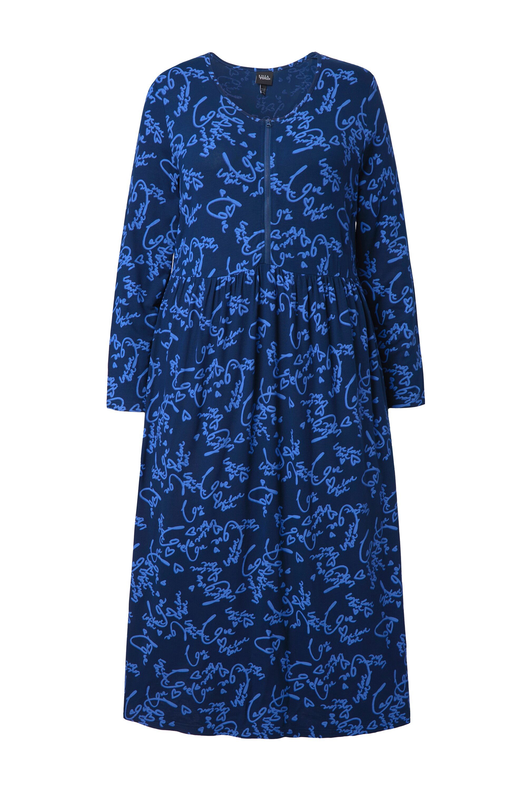 Jerseykleid Midikleid Schriftdruck A-Linie Rundhals Langarm